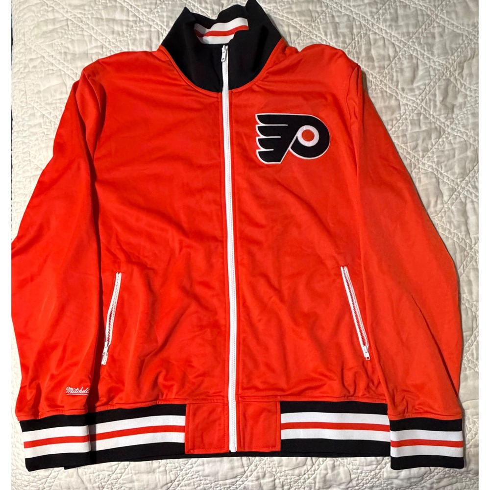 Mitchell & Ness Track Jacket Mens 2XL Orange Philadelphia Flyers NHL Full Zip
